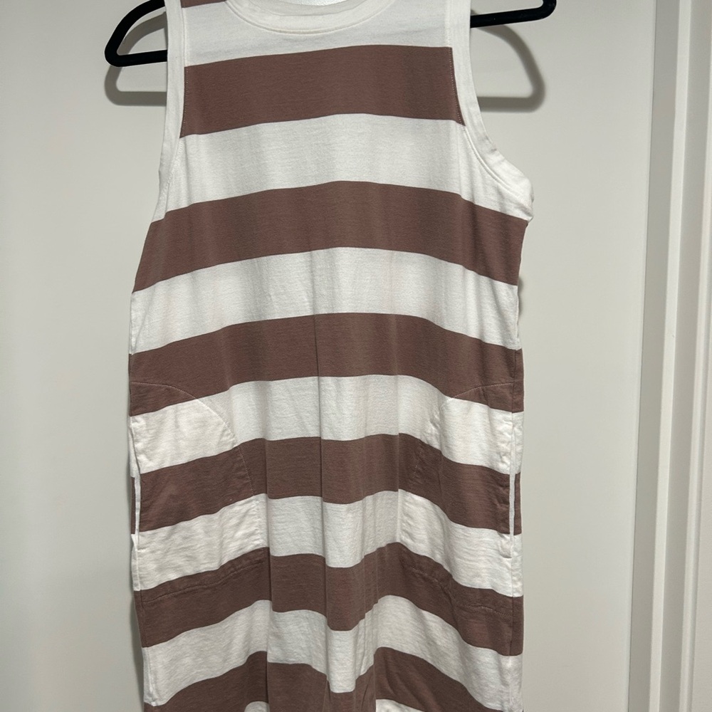 Old Navy Brown and White Striped Mini Dress